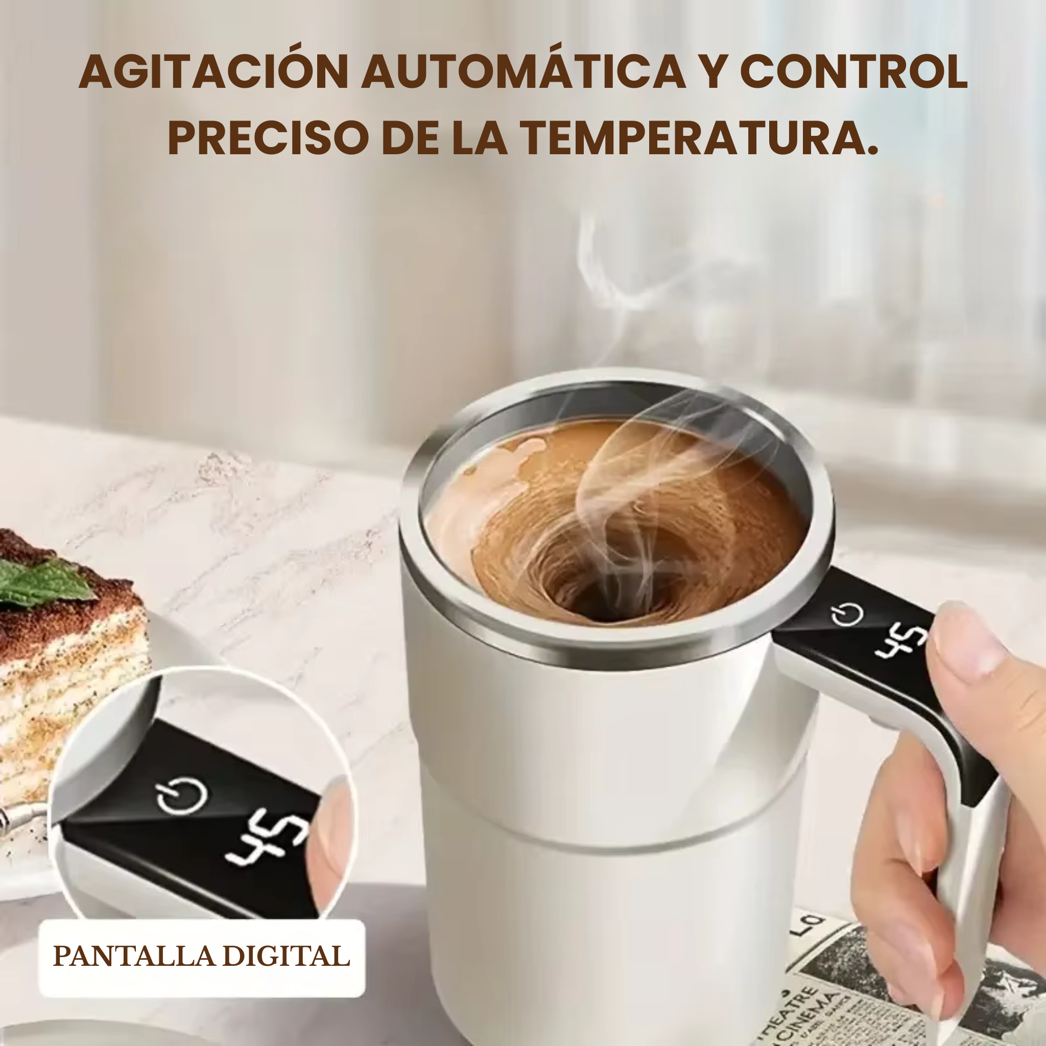 Taza eléctrica de café de 380 ml con automezcla